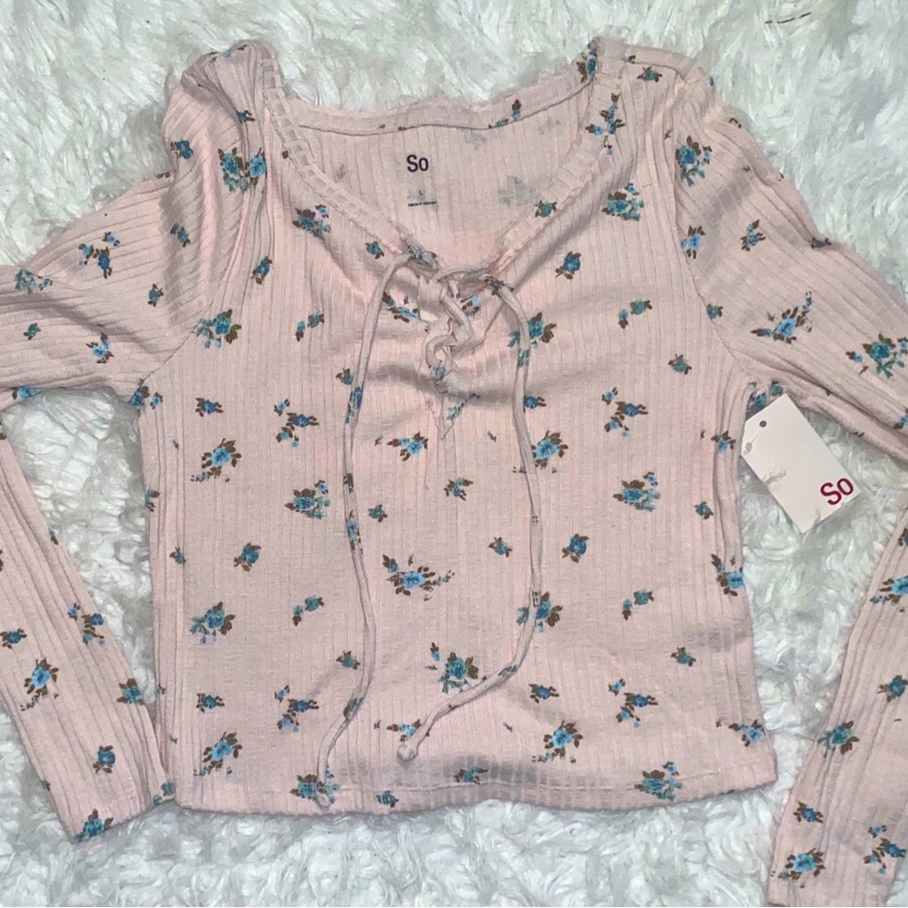 NWT SO juniors long sleeve floral top size large